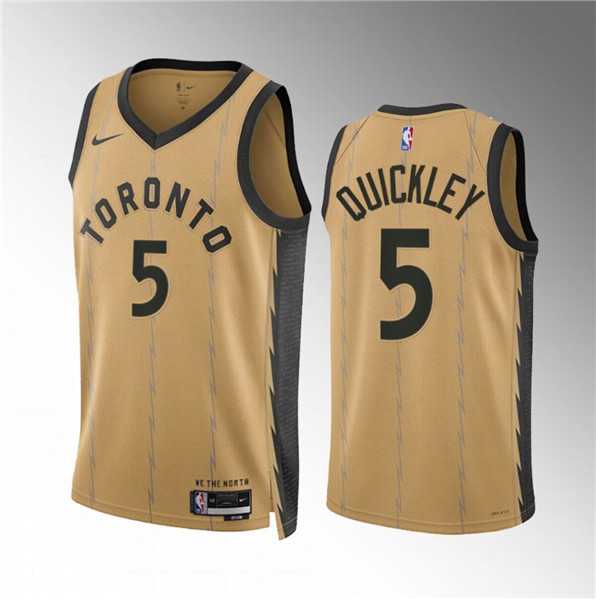 Men%27s Toronto Raptors #5 Immanuel Quickley Gold 2023-24 City Edition Stitched Basketball Jersey Dzhi->toronto raptors->NBA Jersey